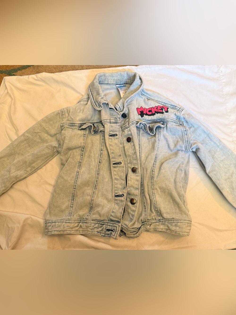 Disney Light Blue Denim Jean Jacket with Pink 'Mickey' Patch